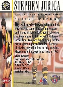 1996 Select AFL #225 Stephen Jurica Back